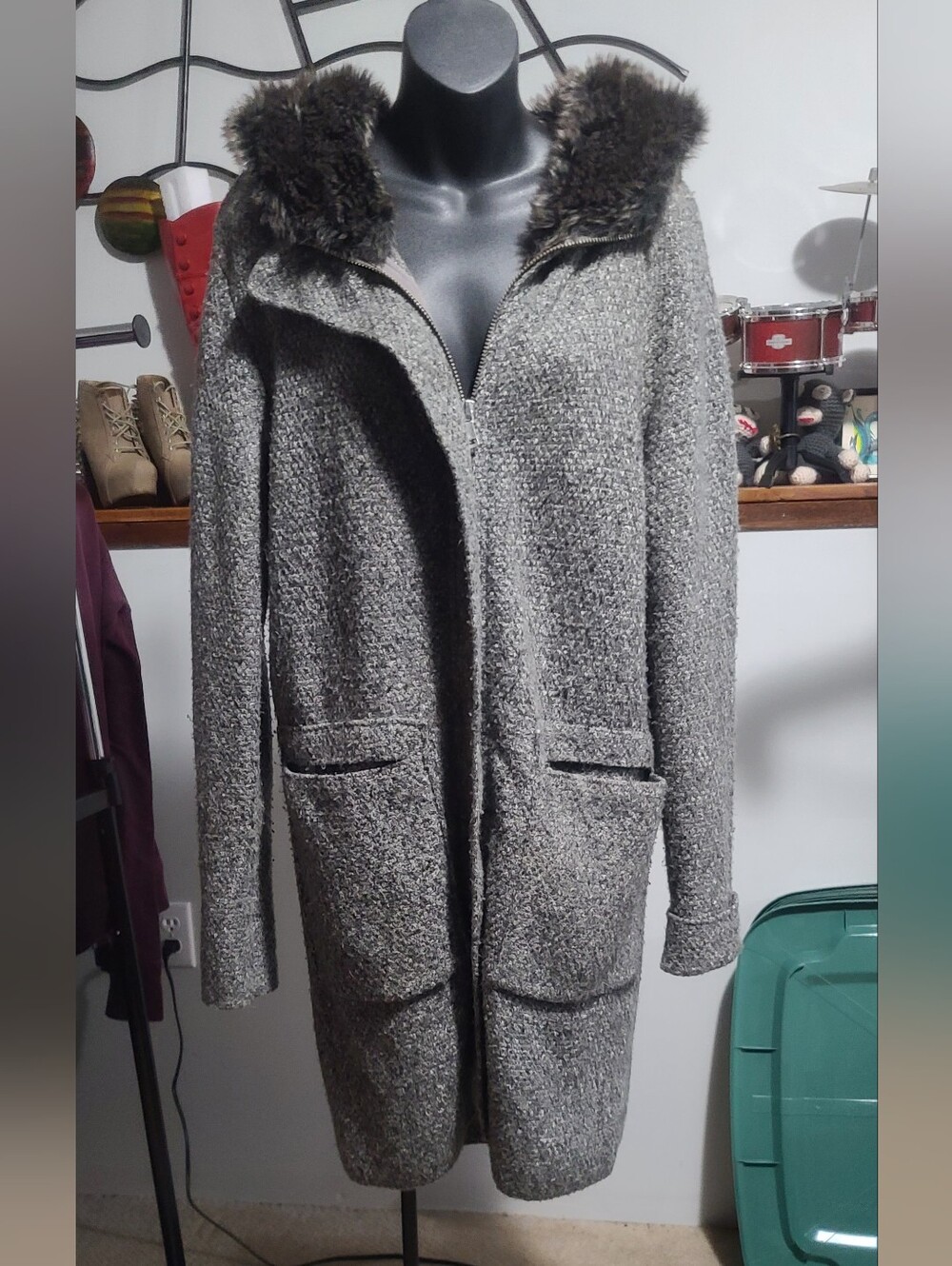 Zara Gray Bouclé Sweater Coat